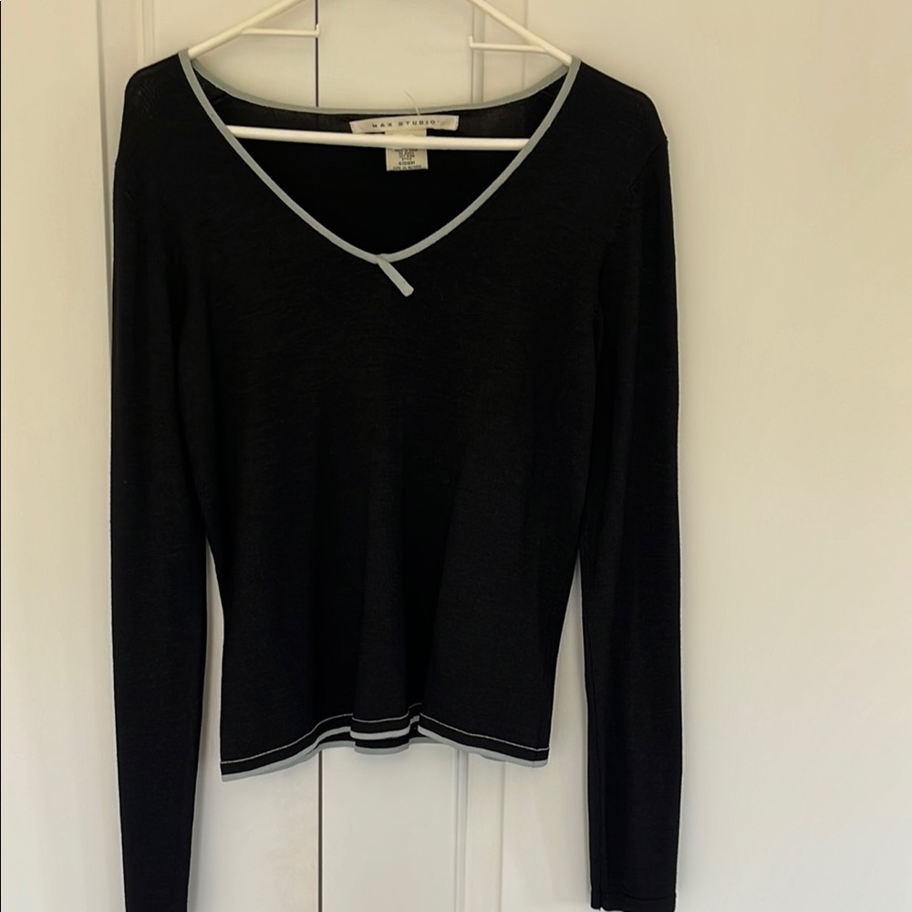 Black V-Neck Women's Top